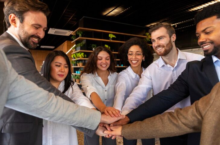 equipe de vendas fazendo dinâmicas de vendas. Tipos de gerentes 